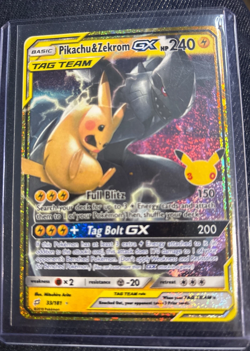 Pikachu & Zekrom GX 033 30th Classic Collection front card photo in GradeValue pregrading report