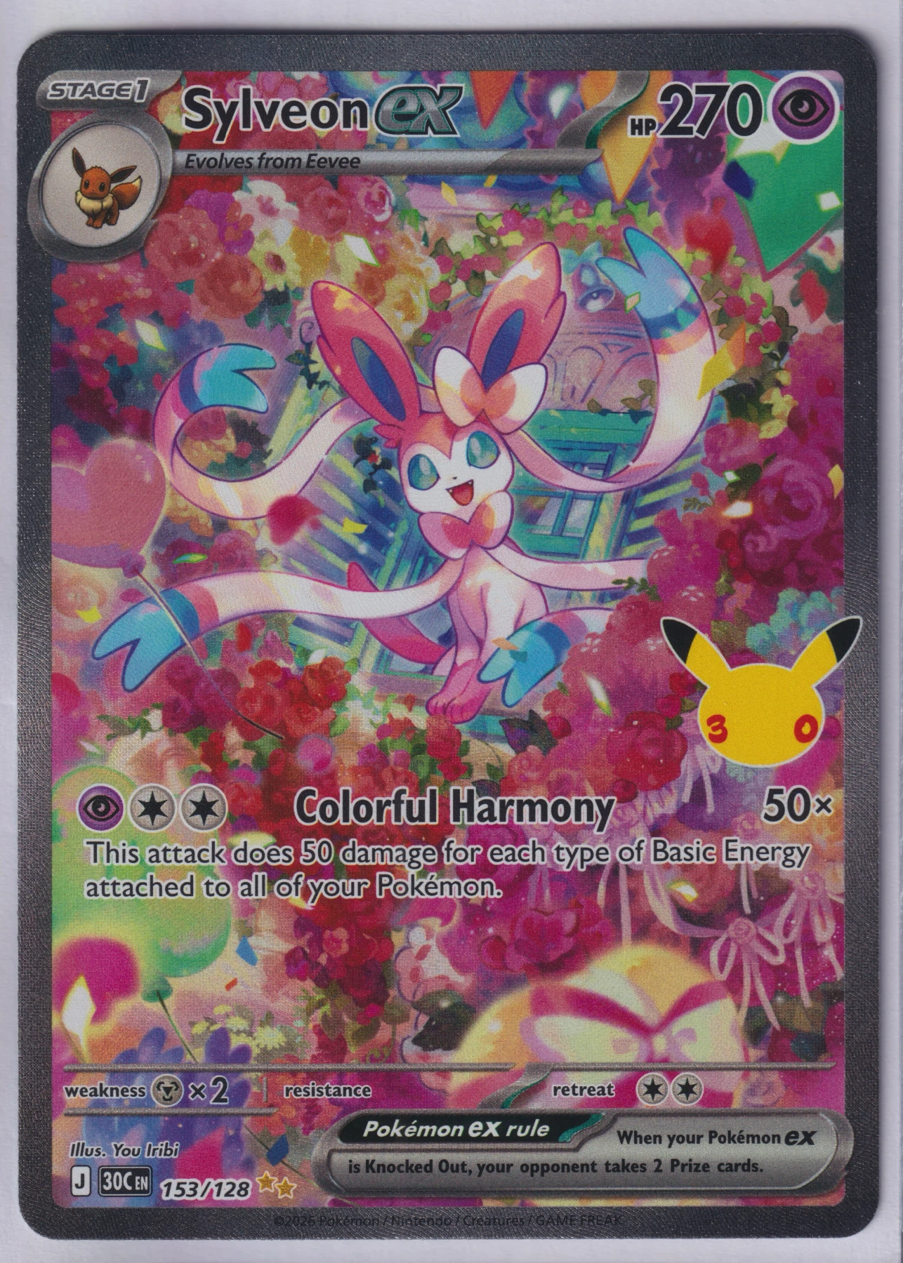 Sylveon ex 153/128 30th Celebration front card photo in GradeValue pregrading report