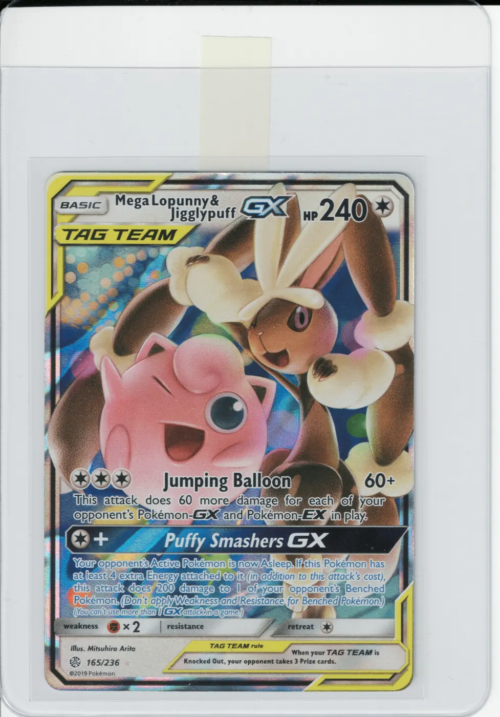 Mega Lopunny & Jigglypuff GX 165/236 Cosmic Eclipse front card photo in GradeValue pregrading report