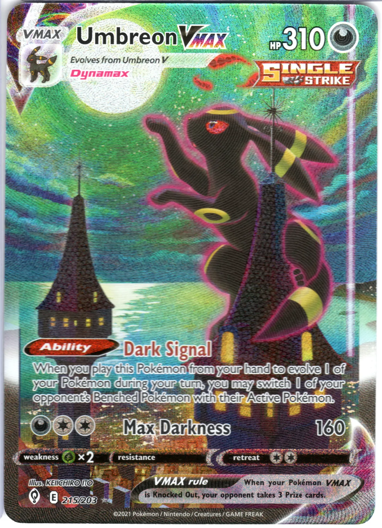 Umbreon VMAX 215/203 Evolving Skies front card photo in GradeValue pregrading report