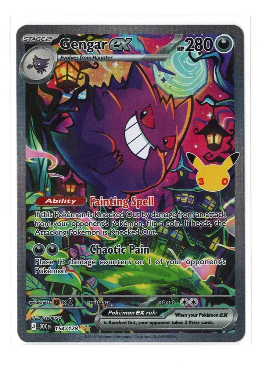 Gengar ex 154/128 30th Celebration front card photo in GradeValue pregrading report